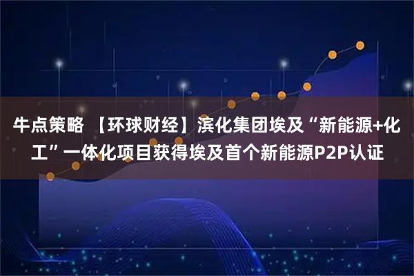 牛点策略 【环球财经】滨化集团埃及“新能源+化工”一体化项目获得埃及首个新能源P2P认证